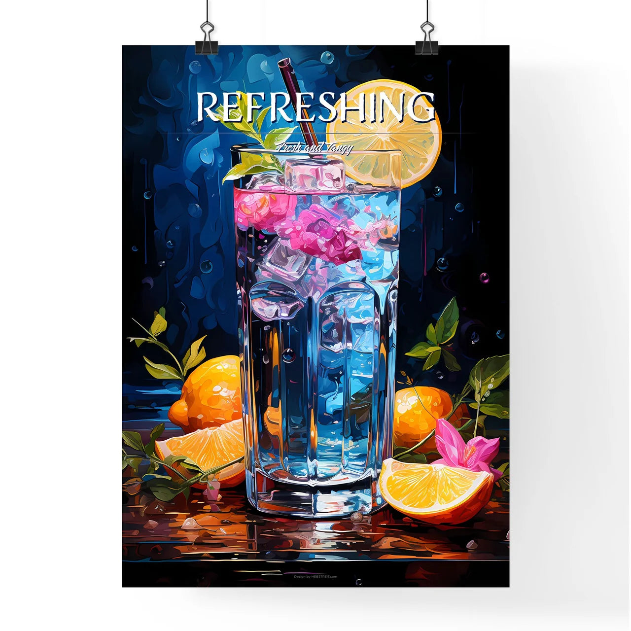 Blue Lagoon Cocktail - A Glass Of Water With Poster