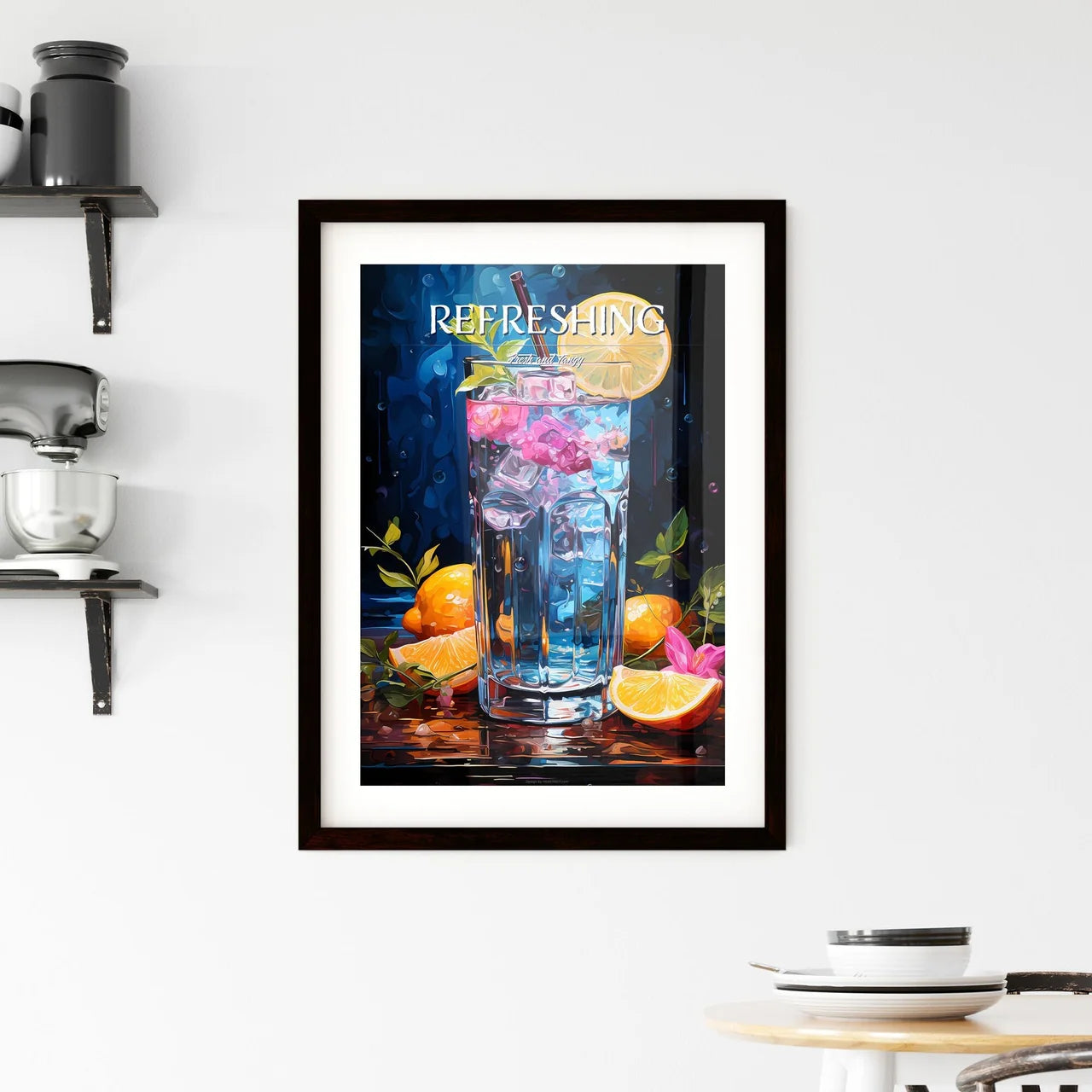 Blue Lagoon Cocktail - A Glass Of Water With Framed Print