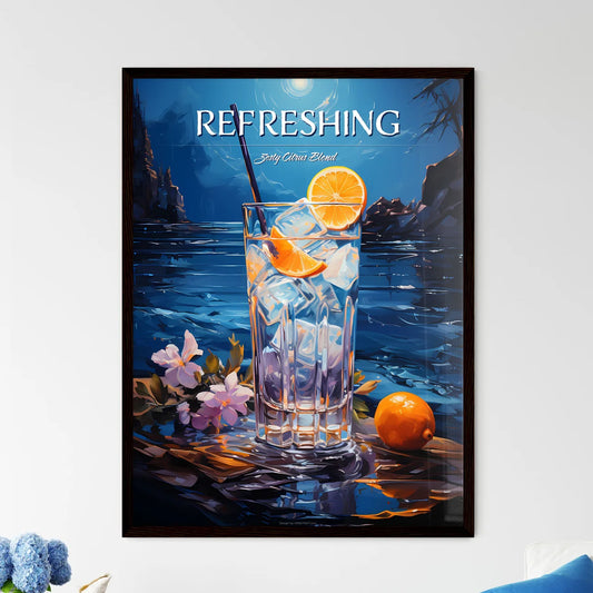 Blue Lagoon Cocktail - A Glass Of Ice Cubes  - Framed Art Print