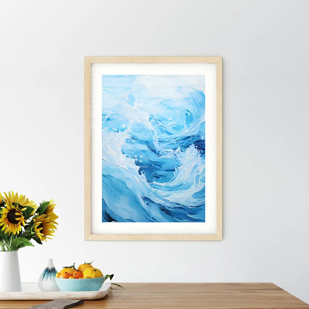 Blue Water Sea Waves Abstract - A Blue And W Framed Print