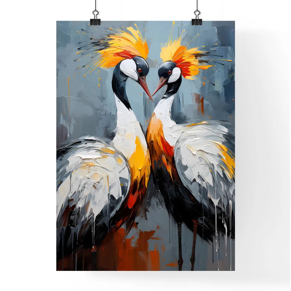 Breeding Dance Of Grey Crowned Cranes  Poster