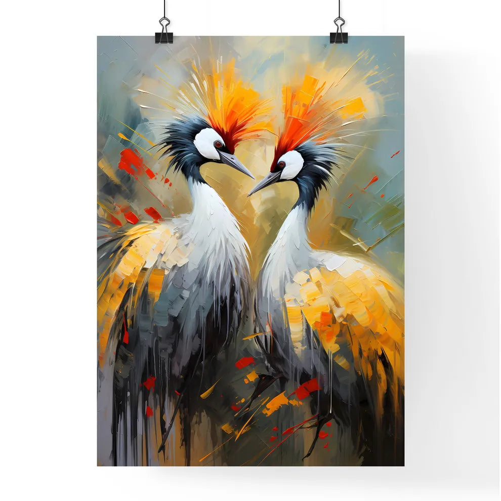 Breeding Dance Of Grey Crowned Cranes  Poster