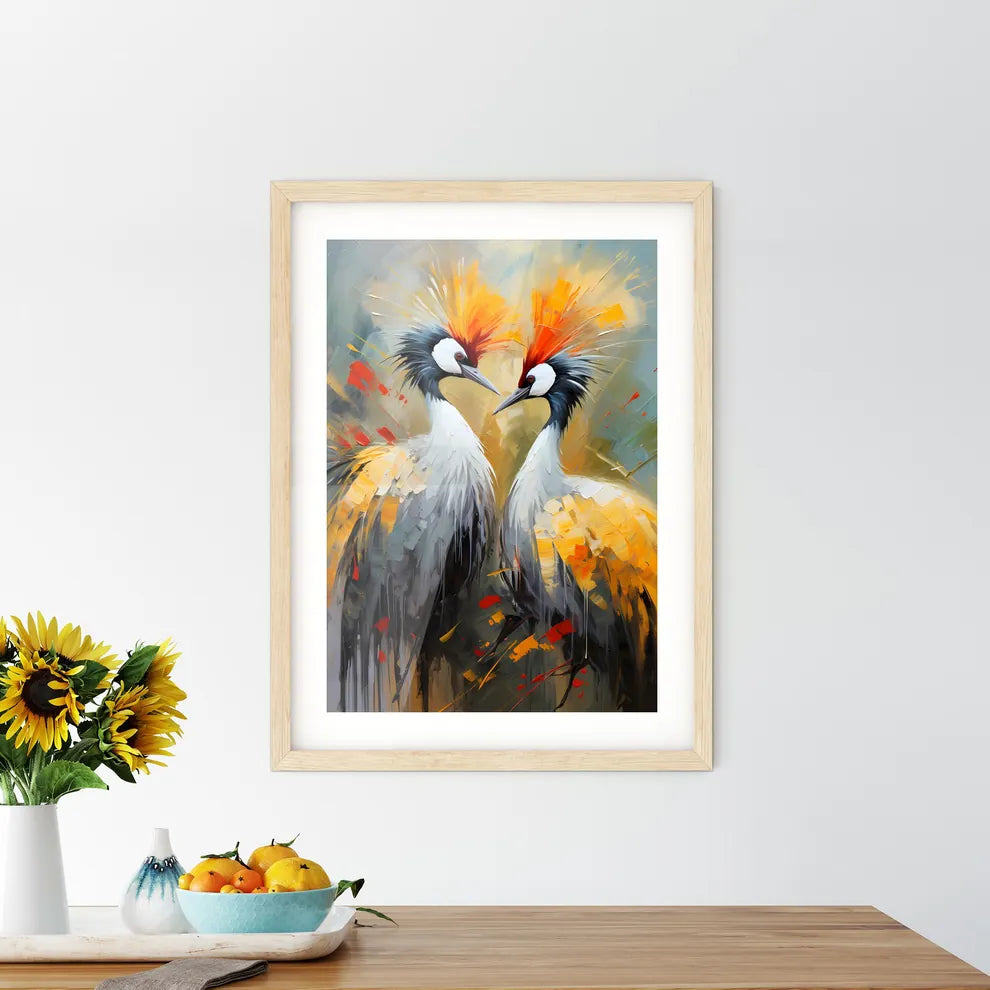 Breeding Dance Of Grey Crowned Cranes  Framed Print