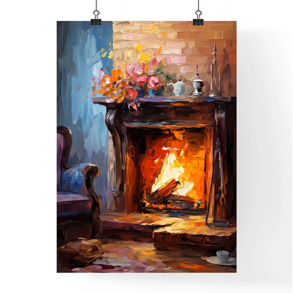 Brick Wall Surrounding A Fireplace - A Paint Poster