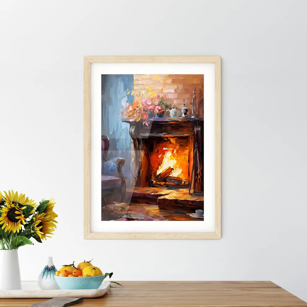Brick Wall Surrounding A Fireplace - A Paint Framed Print