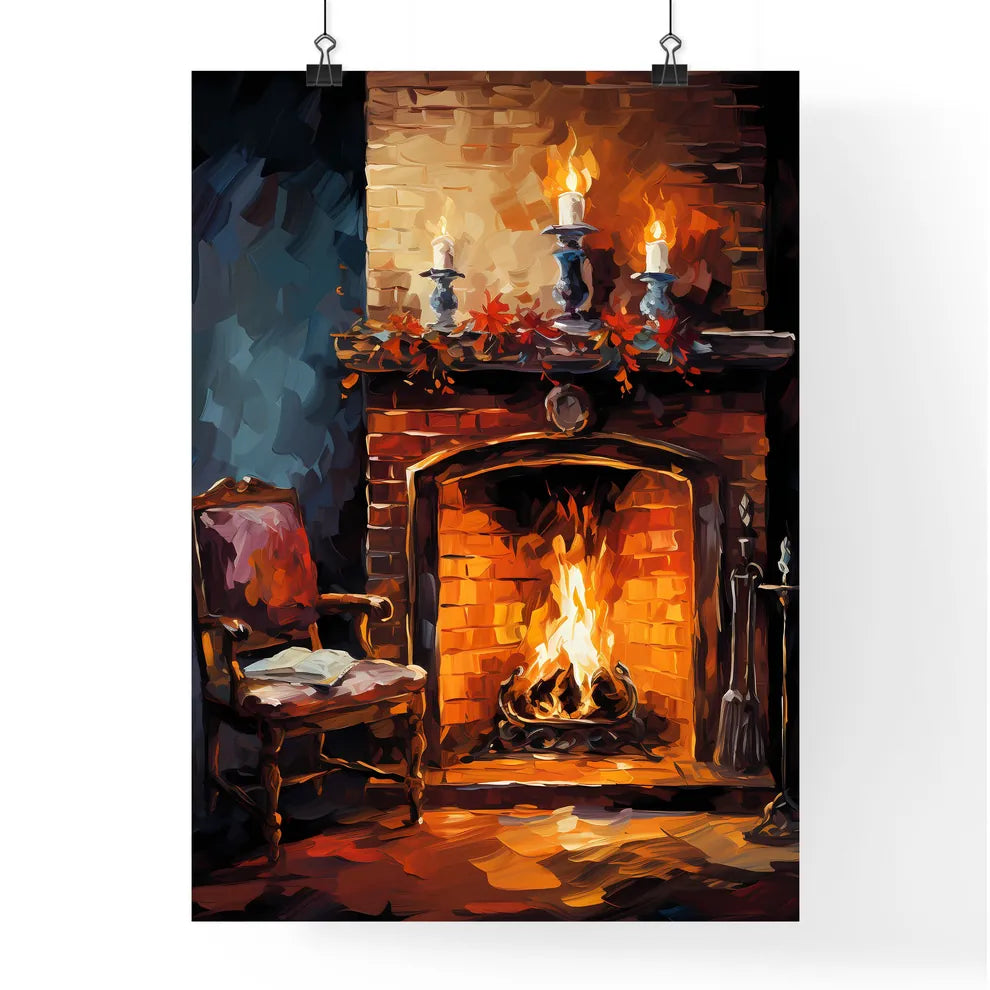 Brick Wall Surrounding A Fireplace - A Paint Poster