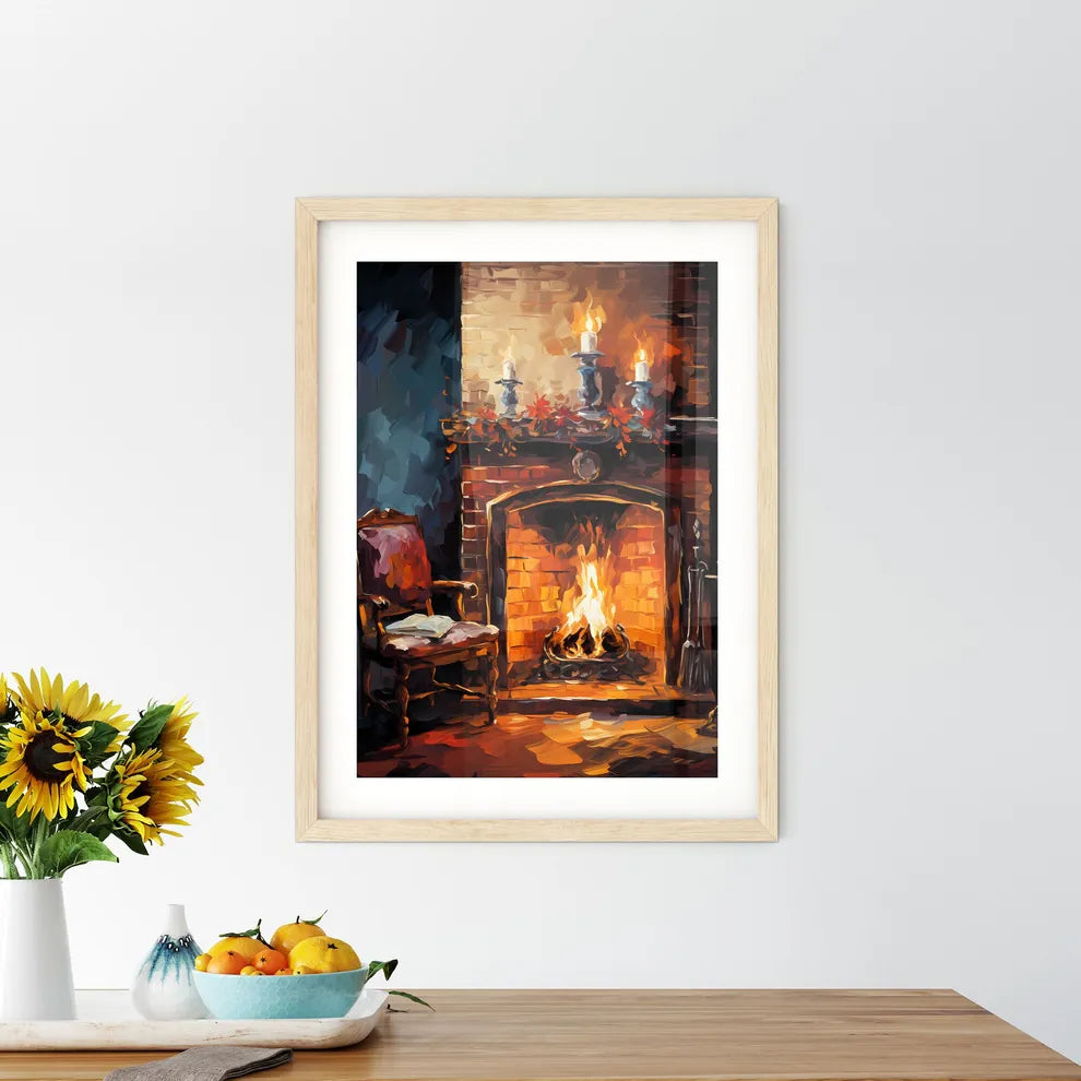 Brick Wall Surrounding A Fireplace - A Paint Framed Print