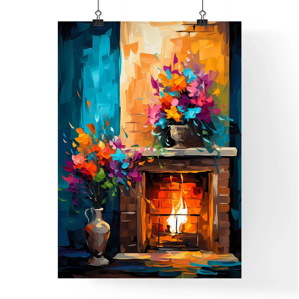 Brick Wall Surrounding A Fireplace - A Paint Poster