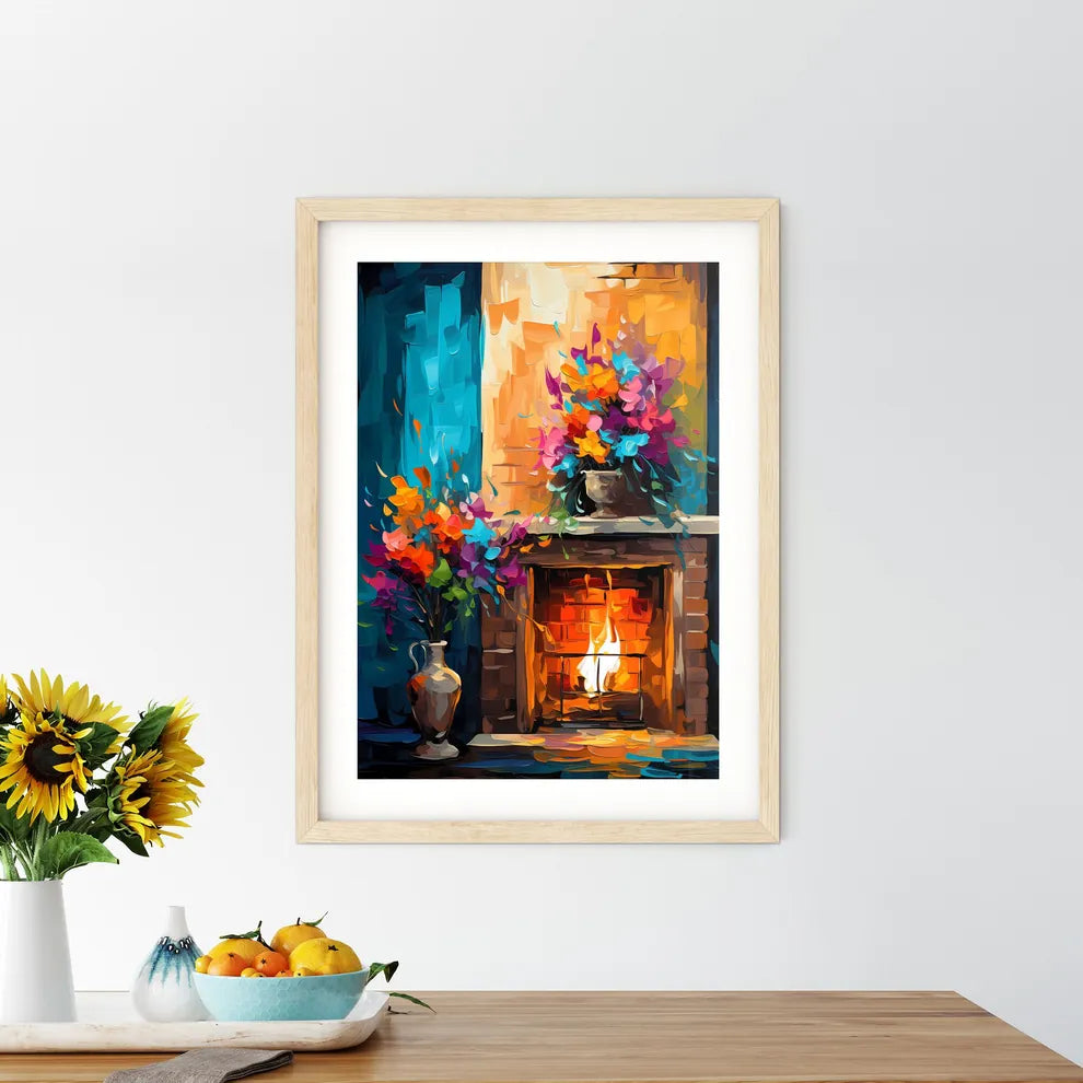 Brick Wall Surrounding A Fireplace - A Paint Framed Print