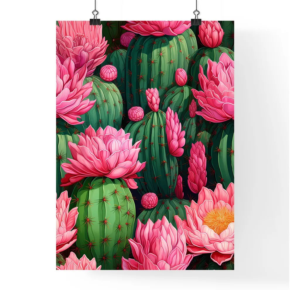 Cactuses Green On Pink Vector Seamless Patte Poster