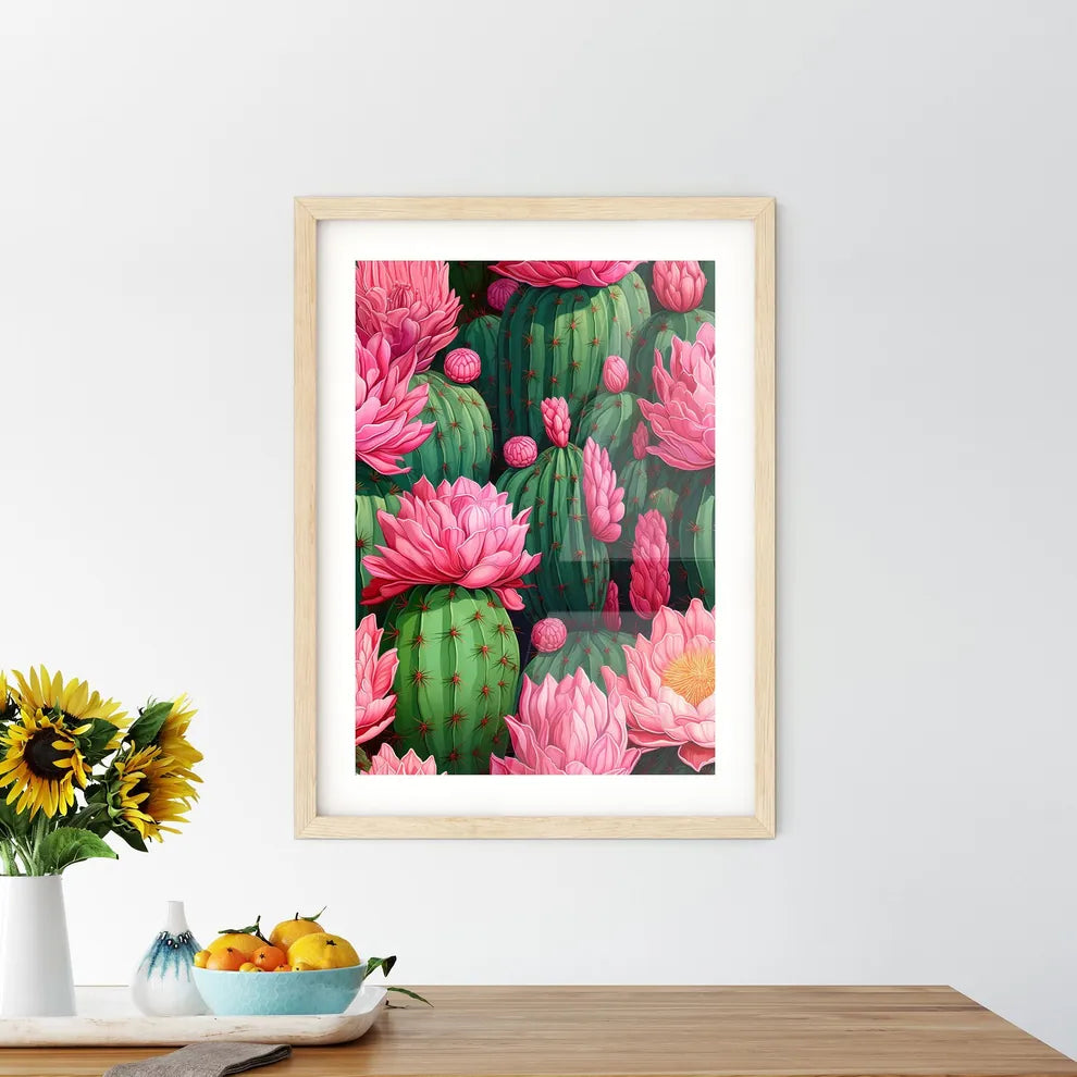 Cactuses Green On Pink Vector Seamless Patte Framed Print