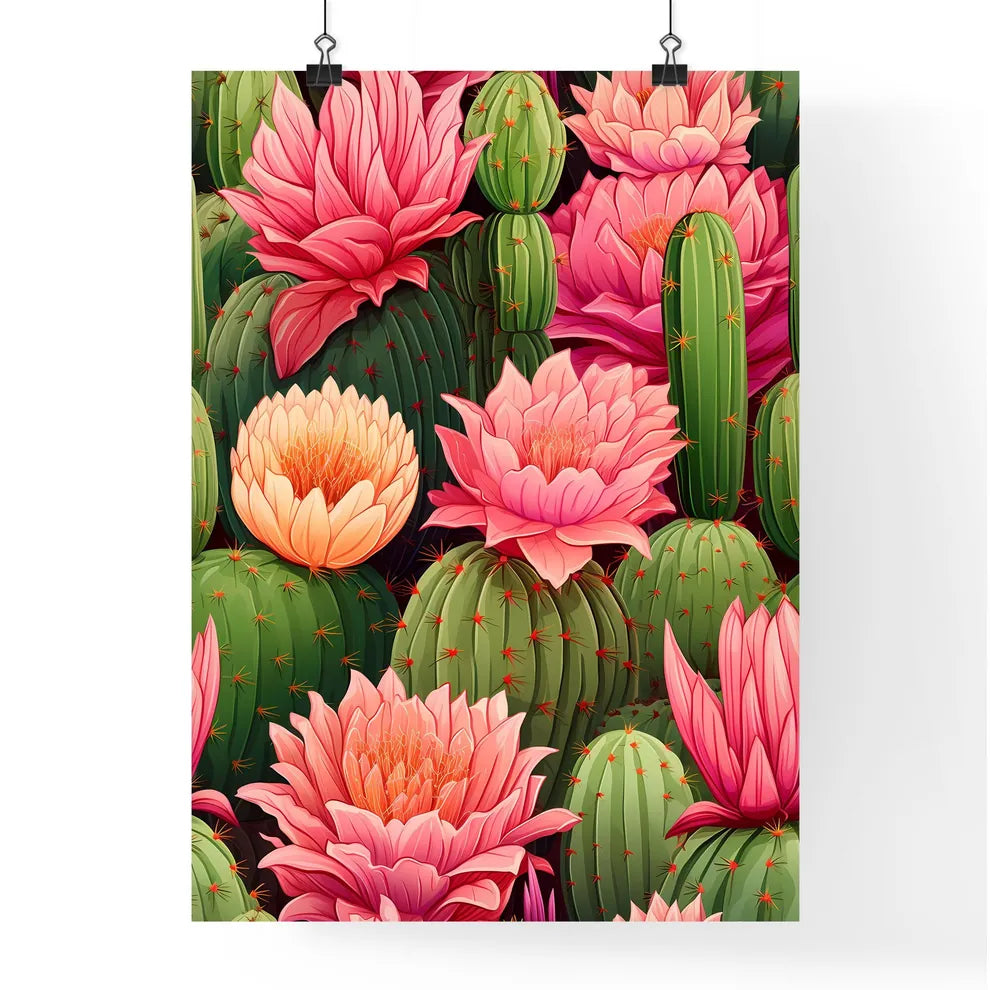 Cactuses Green On Pink Vector Seamless Patte Poster