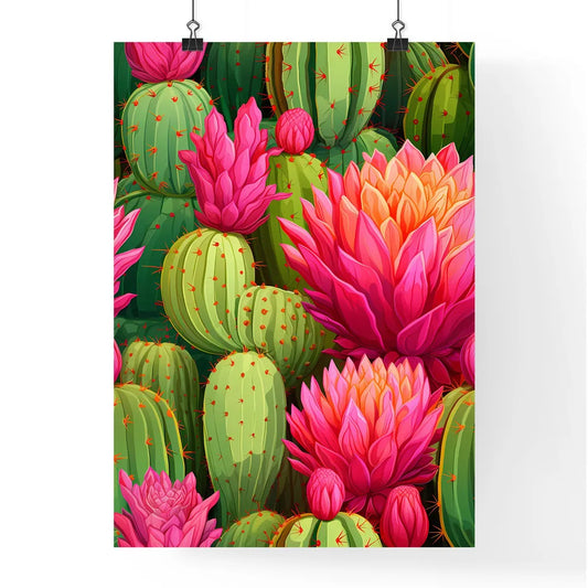 Cactuses Green On Pink Vector Seamless Patte Poster