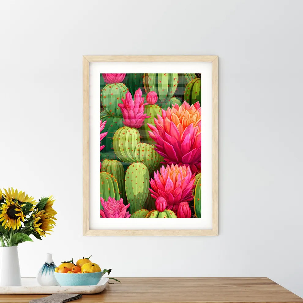 Cactuses Green On Pink Vector Seamless Patte Framed Print