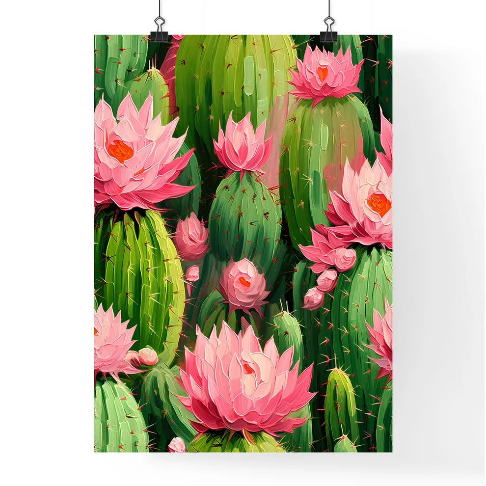Cactuses Green On Pink Vector Seamless Patte Poster