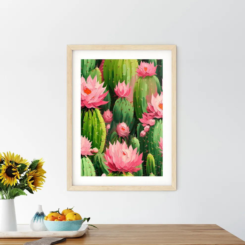 Cactuses Green On Pink Vector Seamless Patte Framed Print