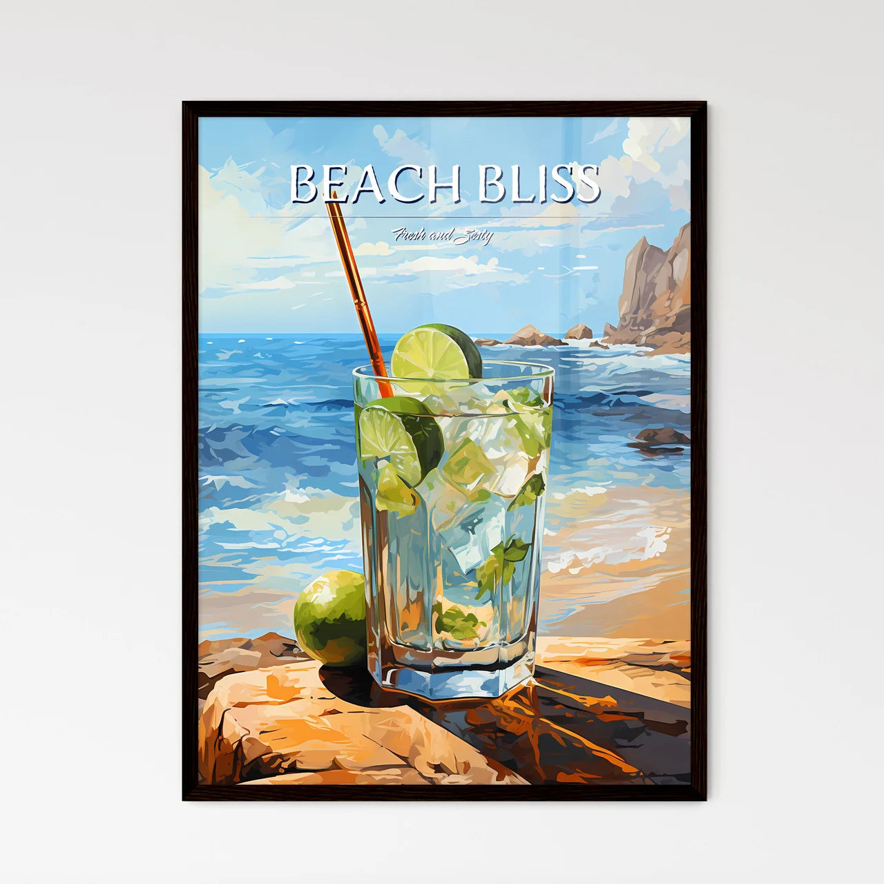 Caipirinha Cocktail On Beach - A Glass Of Wa - Framed Art Print