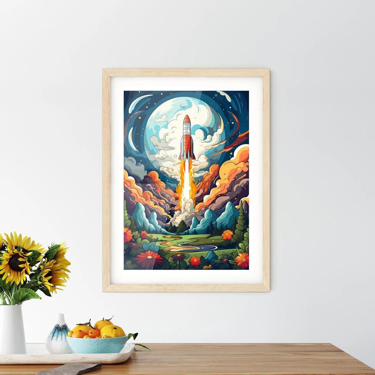 Cartoon Flat Design Rocket Ship - A Rocket T Framed Print