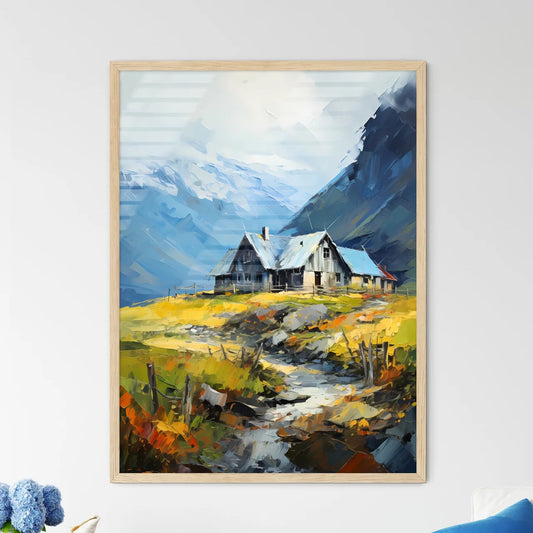 Celand. Old Farmer Houses Near Skaftafell - A House On A Hill Framed Art