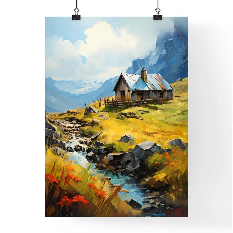 Celand. Old Farmer Houses Near Skaftafell - A House In A Valley With A Stream Poster