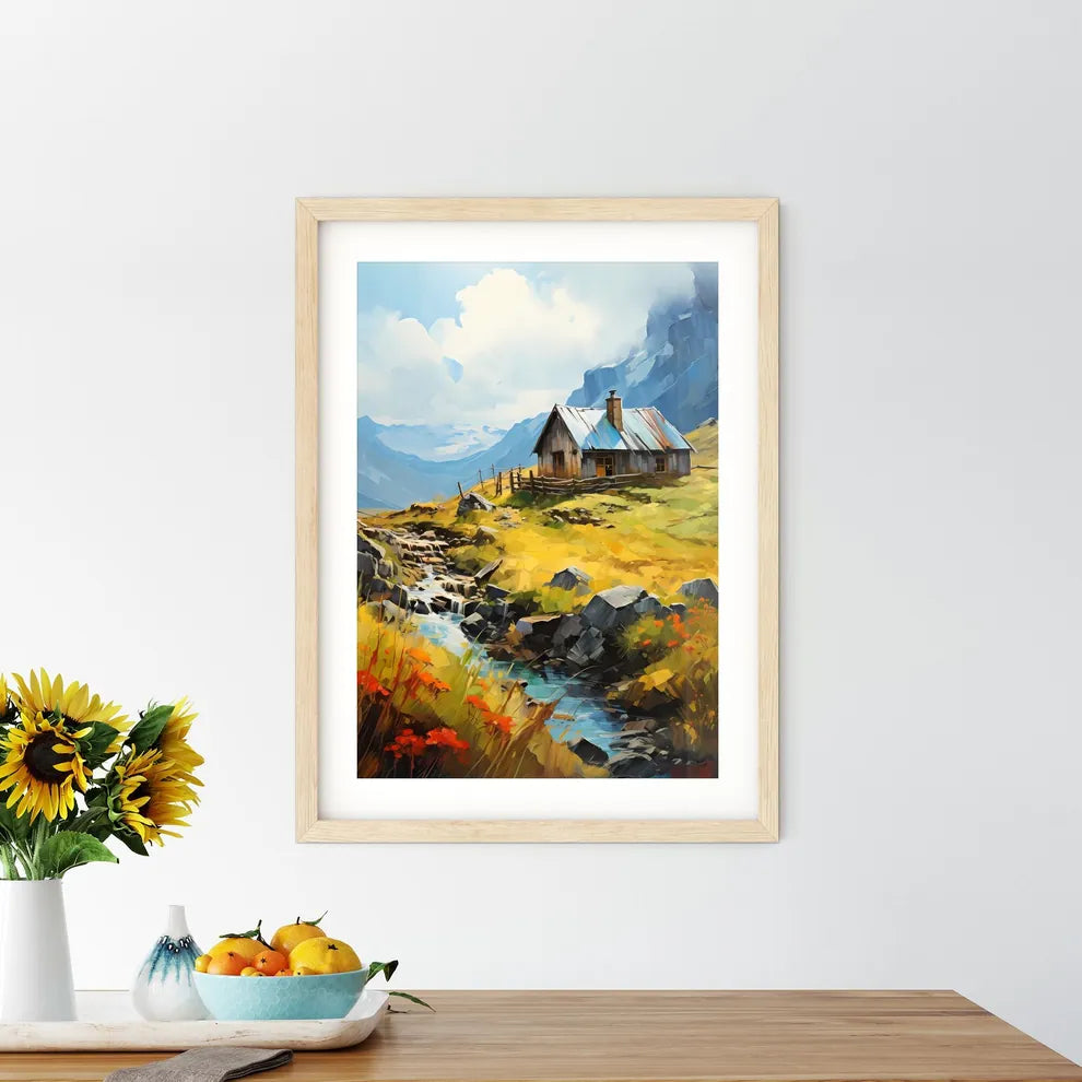 Celand. Old Farmer Houses Near Skaftafell - A House In A Valley With A Stream Custom Print