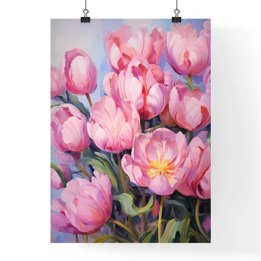 Close-Up Of Lots Of Pink Tulips - A Painting Poster