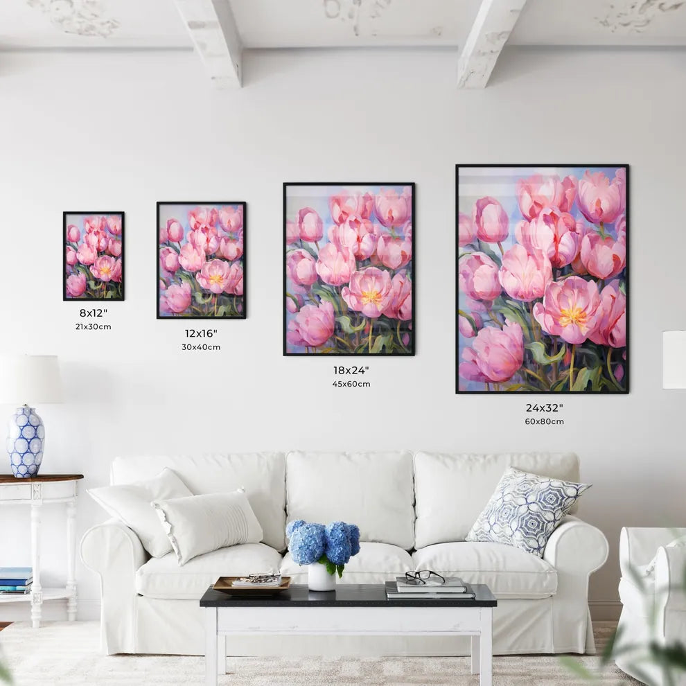 Close-Up Of Lots Of Pink Tulips - A Painting - Kitchen Hangings