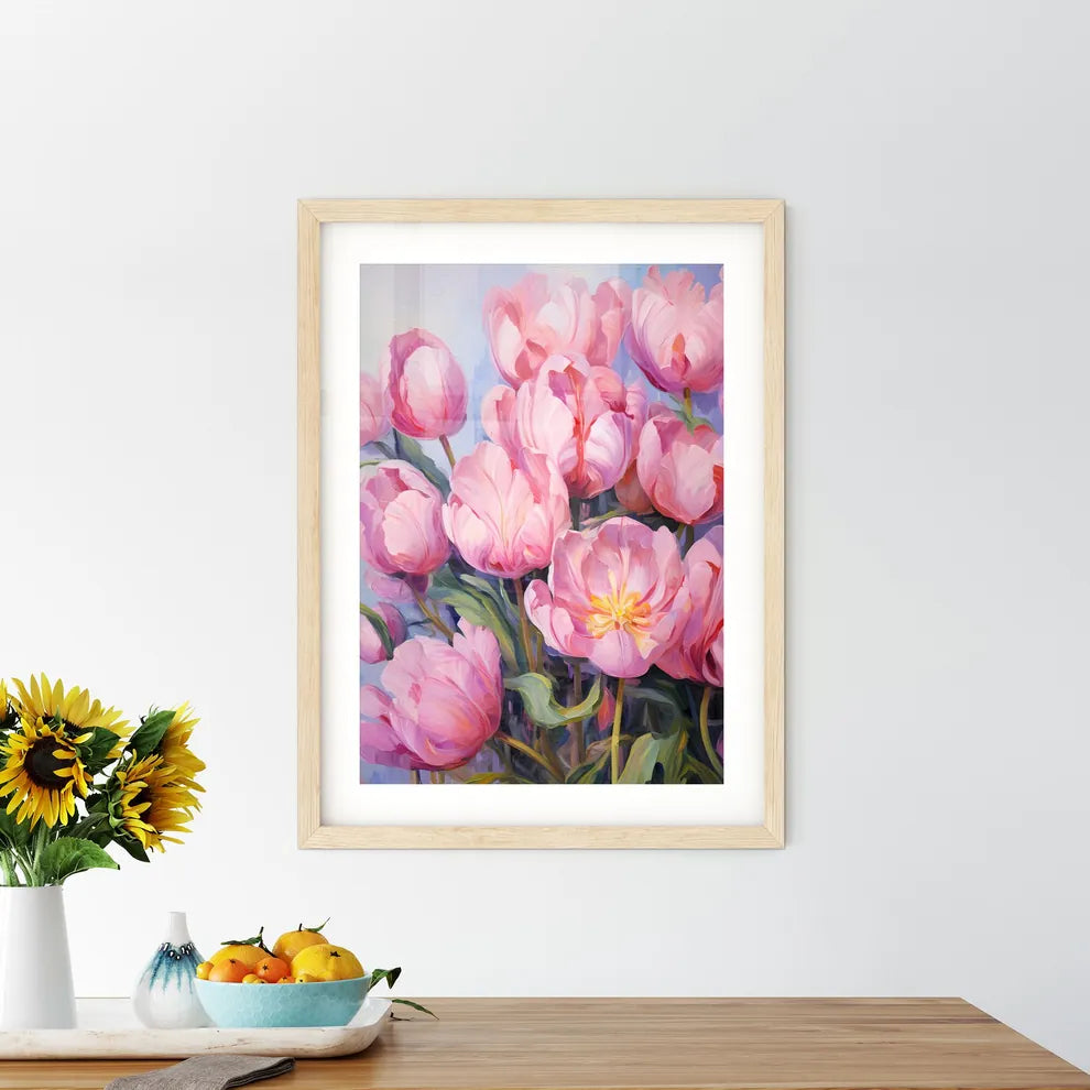 Close-Up Of Lots Of Pink Tulips - A Painting Framed Print