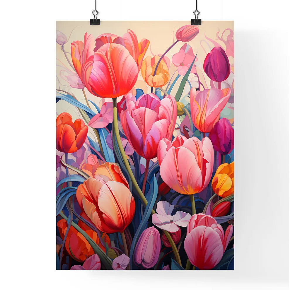 Close-Up Of Lots Of Pink Tulips - A Group Of Poster