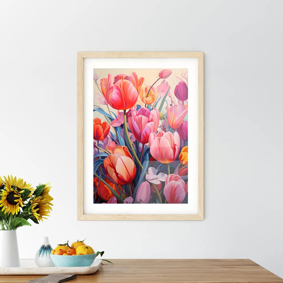 Close-Up Of Lots Of Pink Tulips - A Group Of Framed Print