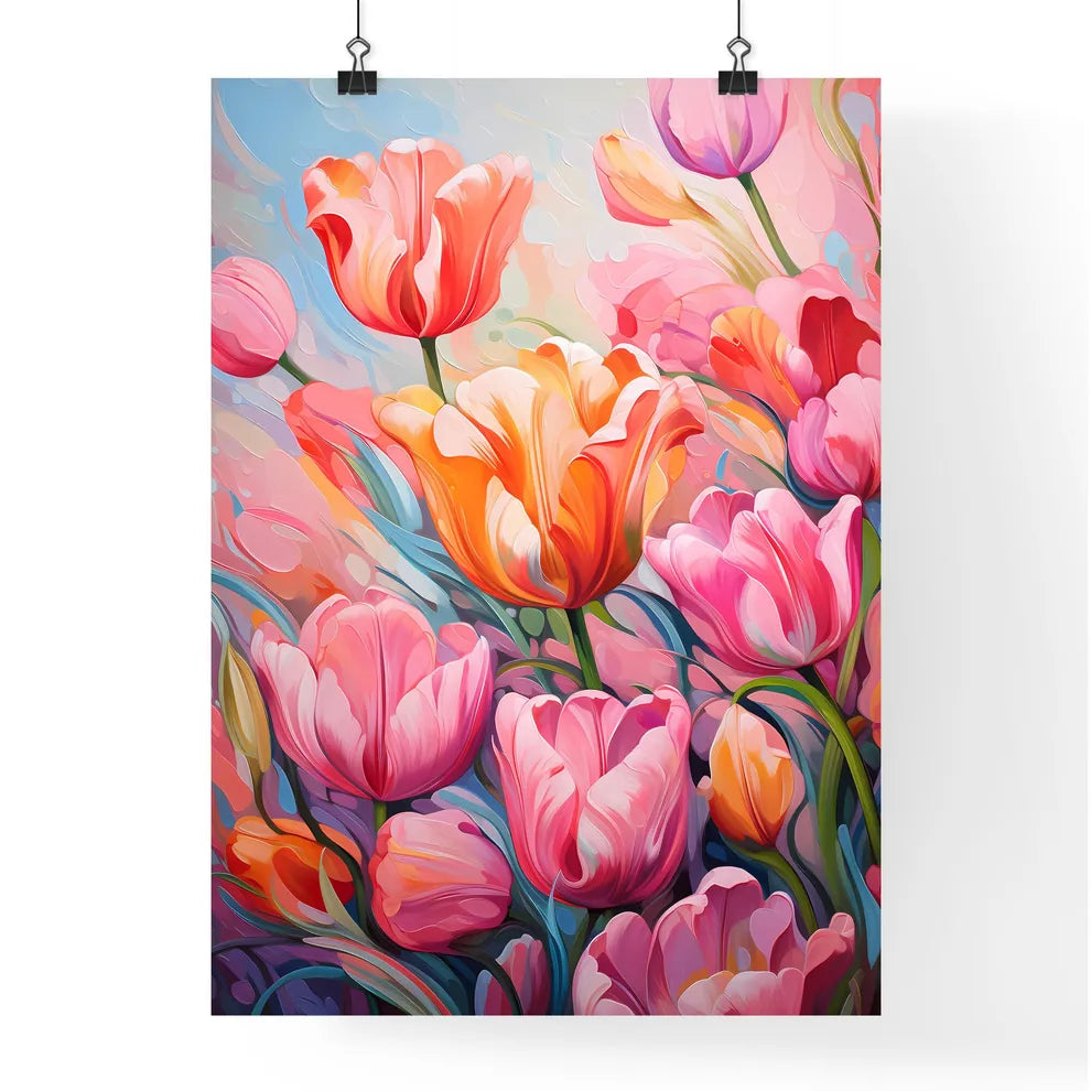 Close-Up Of Lots Of Pink Tulips - A Group Of Poster
