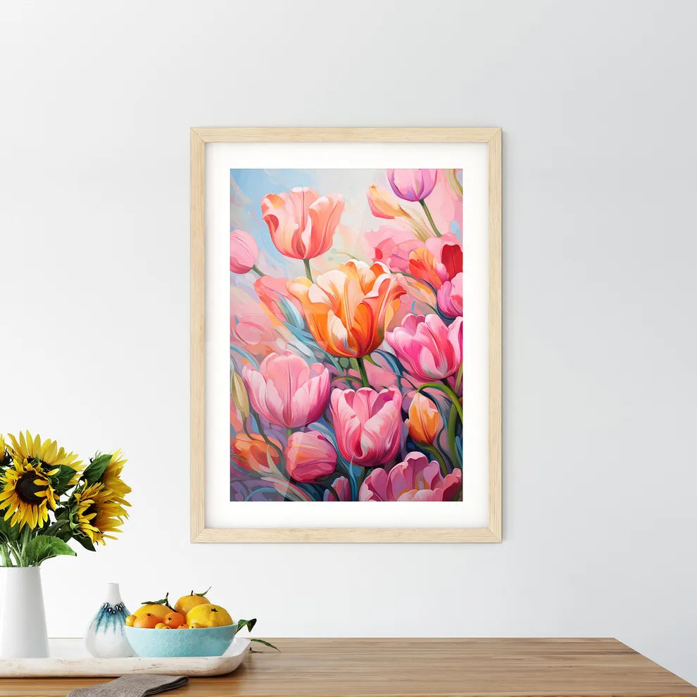 Close-Up Of Lots Of Pink Tulips - A Group Of Framed Print