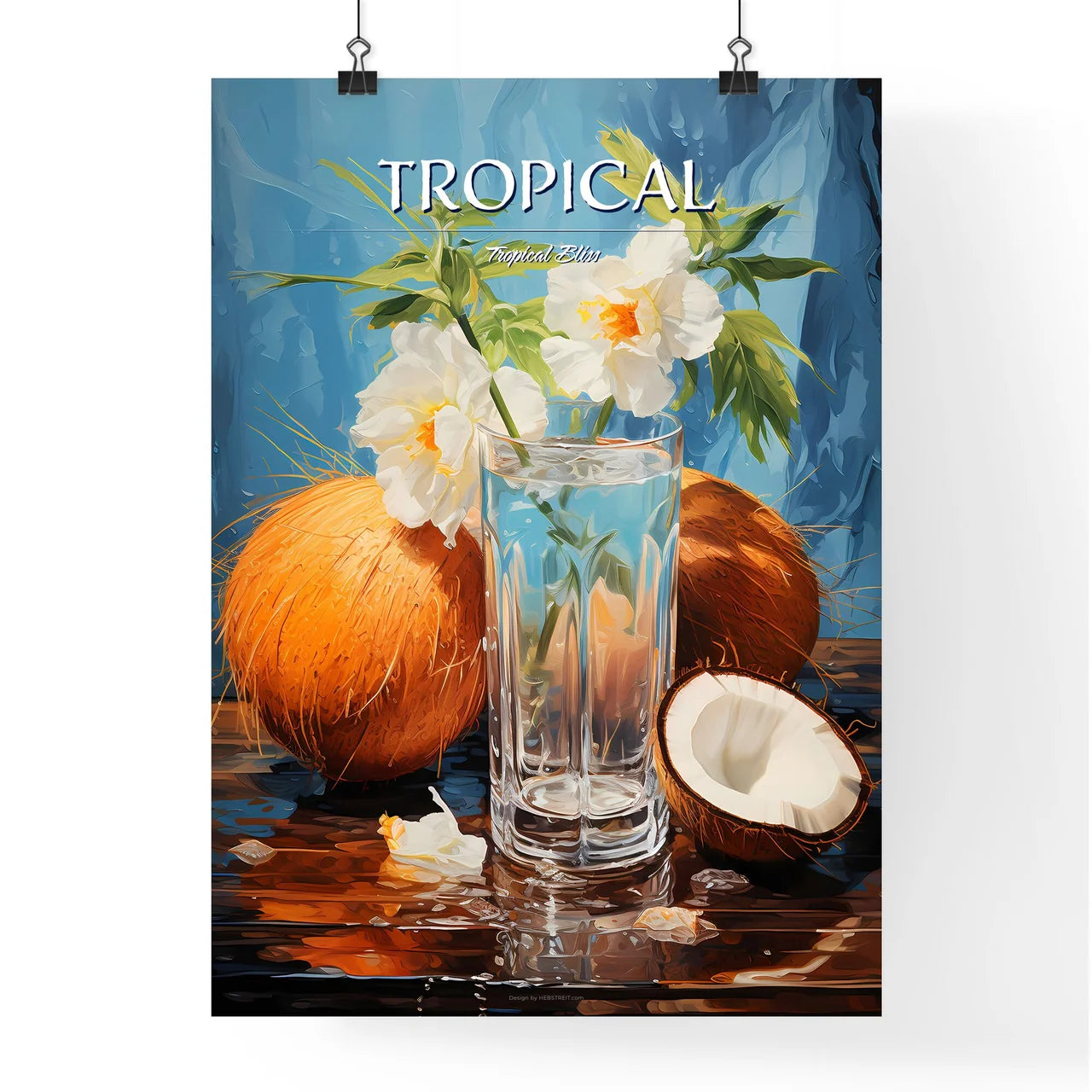 Coconut Margarita - A Glass Of Water Next To Poster