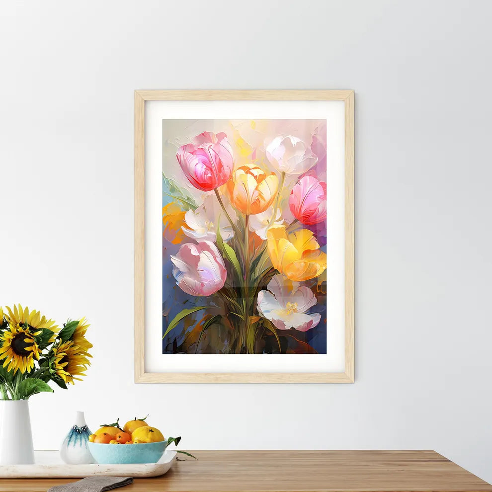 Colorful Fresh Spring Tulips Flowers With De Framed Print