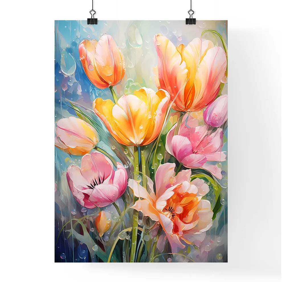 Colorful Fresh Spring Tulips Flowers With De Poster