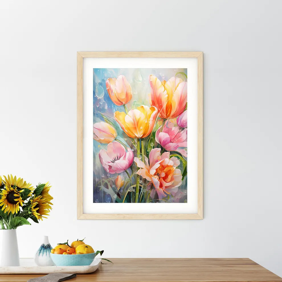 Colorful Fresh Spring Tulips Flowers With De Framed Print