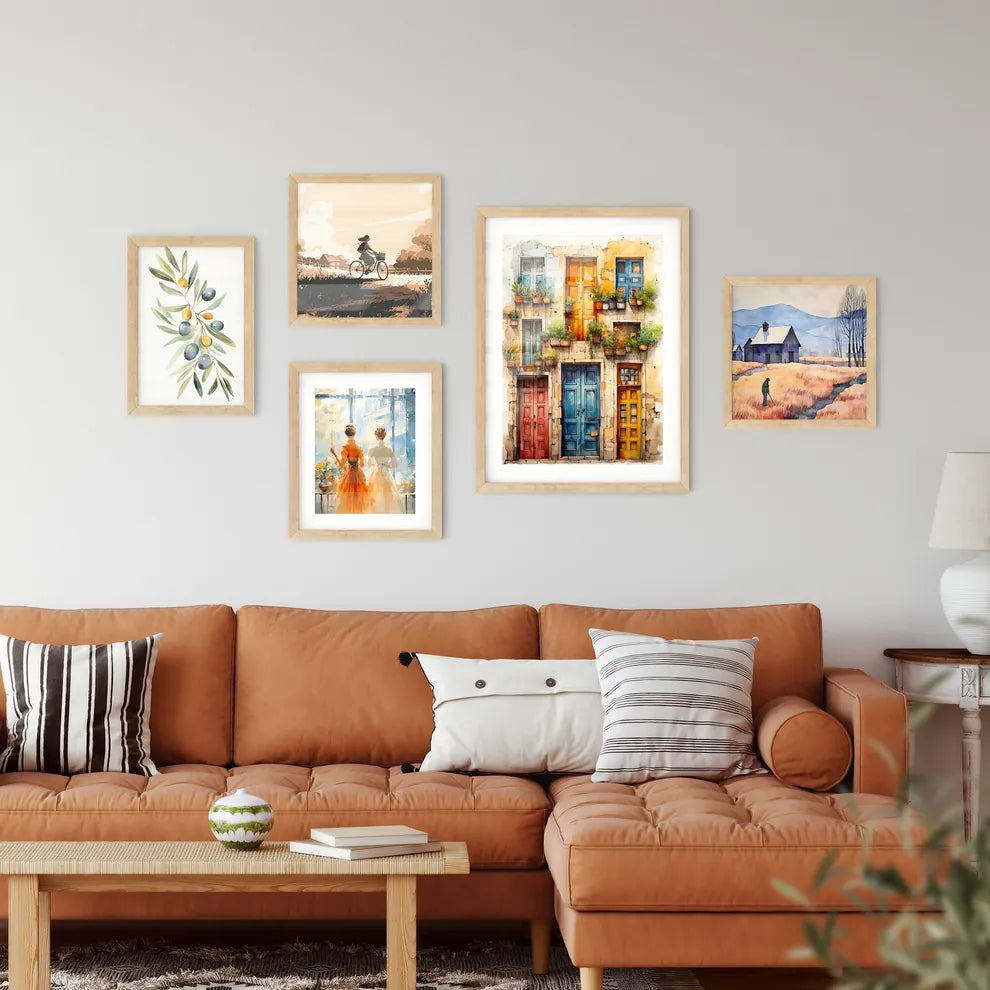 Compilation Of Old Doors - A Watercolor Painting Of A Building With Many Doors And Potted Plants Interior Design