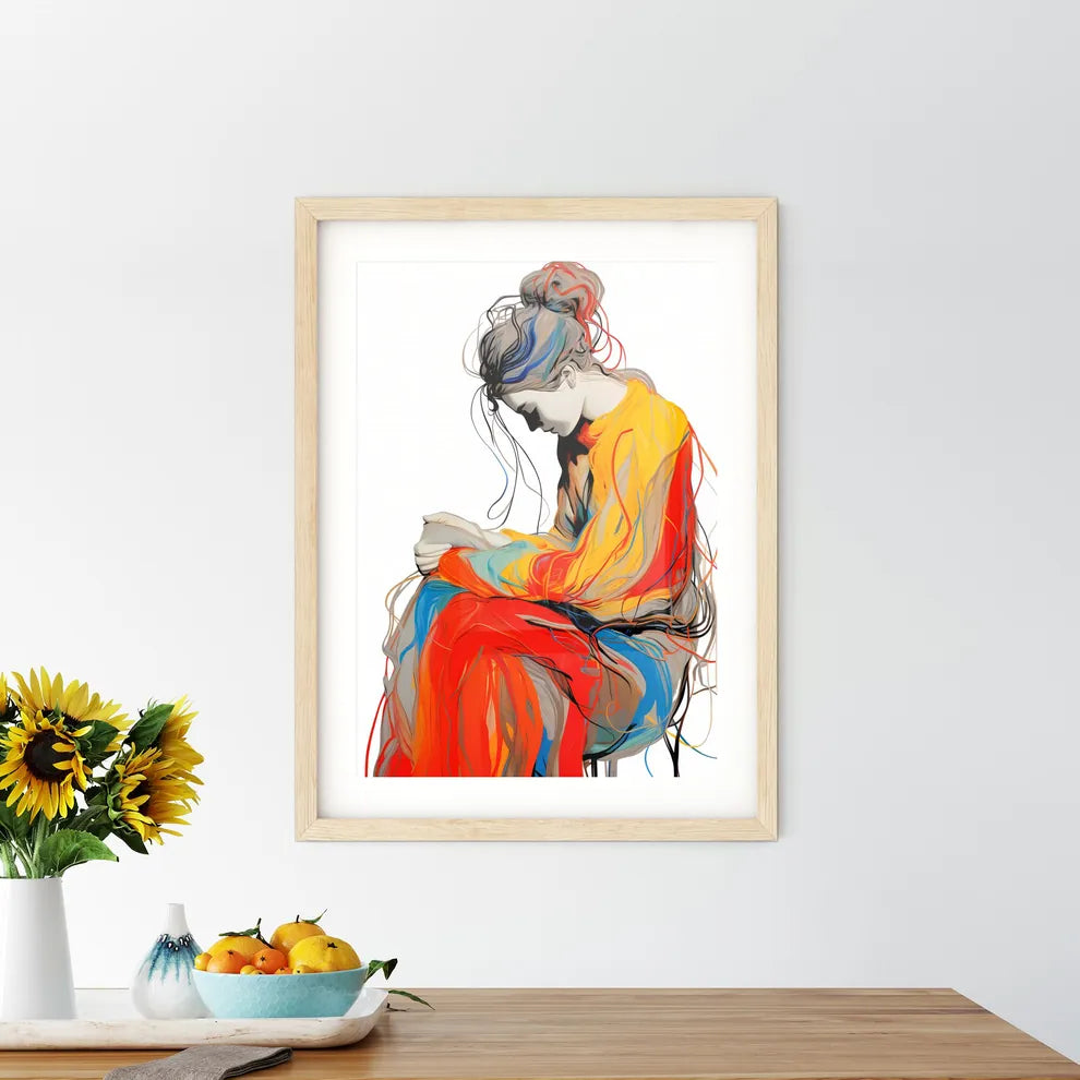 Continuous Line Drawing - A Woman Sitt Framed Print