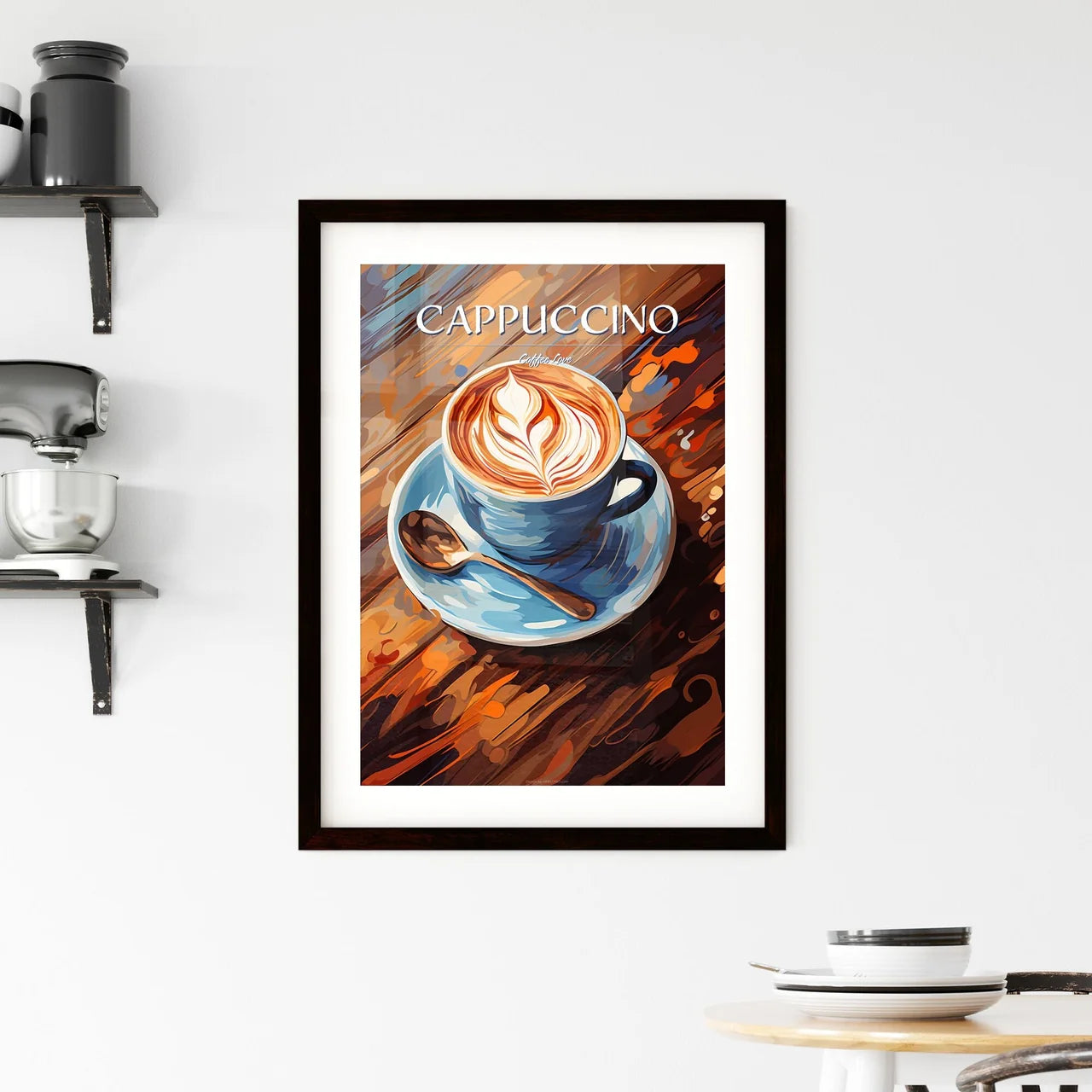 Cup Of Cappuccino Coffee On Wooden Backgroun Framed Print
