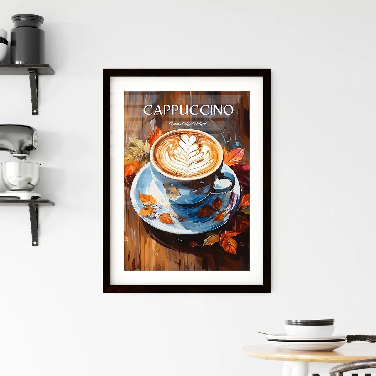 Cup Of Cappuccino Coffee On Wooden Backgroun Framed Print