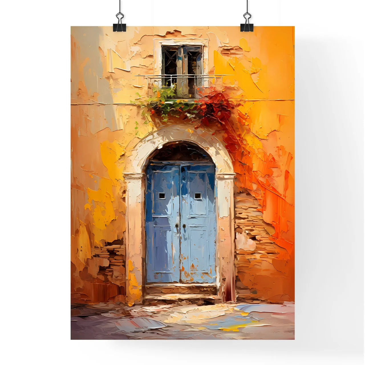 Different Door From Tuscany Italy - A Painting Of A Blue Door Poster