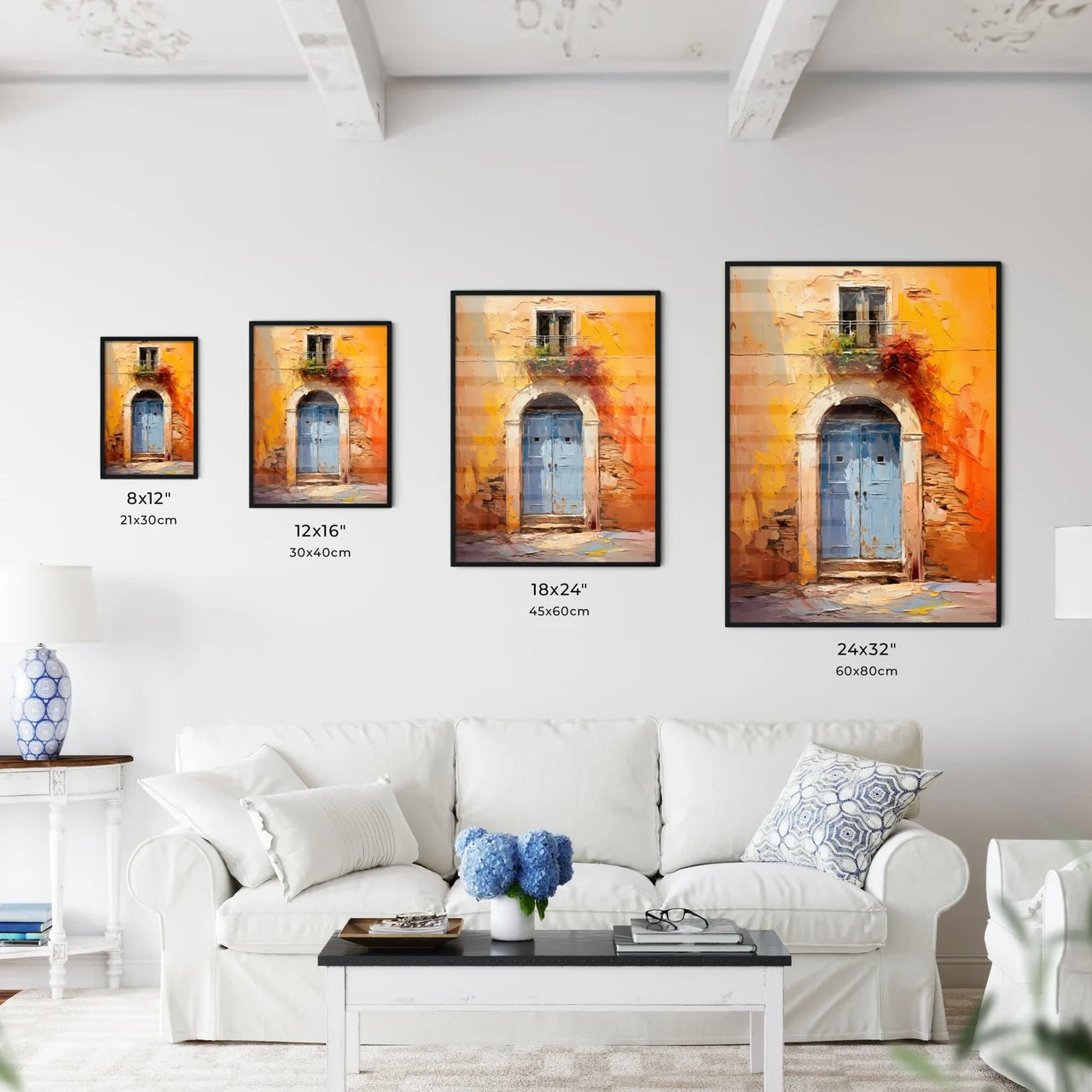 Different Door From Tuscany Italy - A Painting Of A Blue Door Size Chart