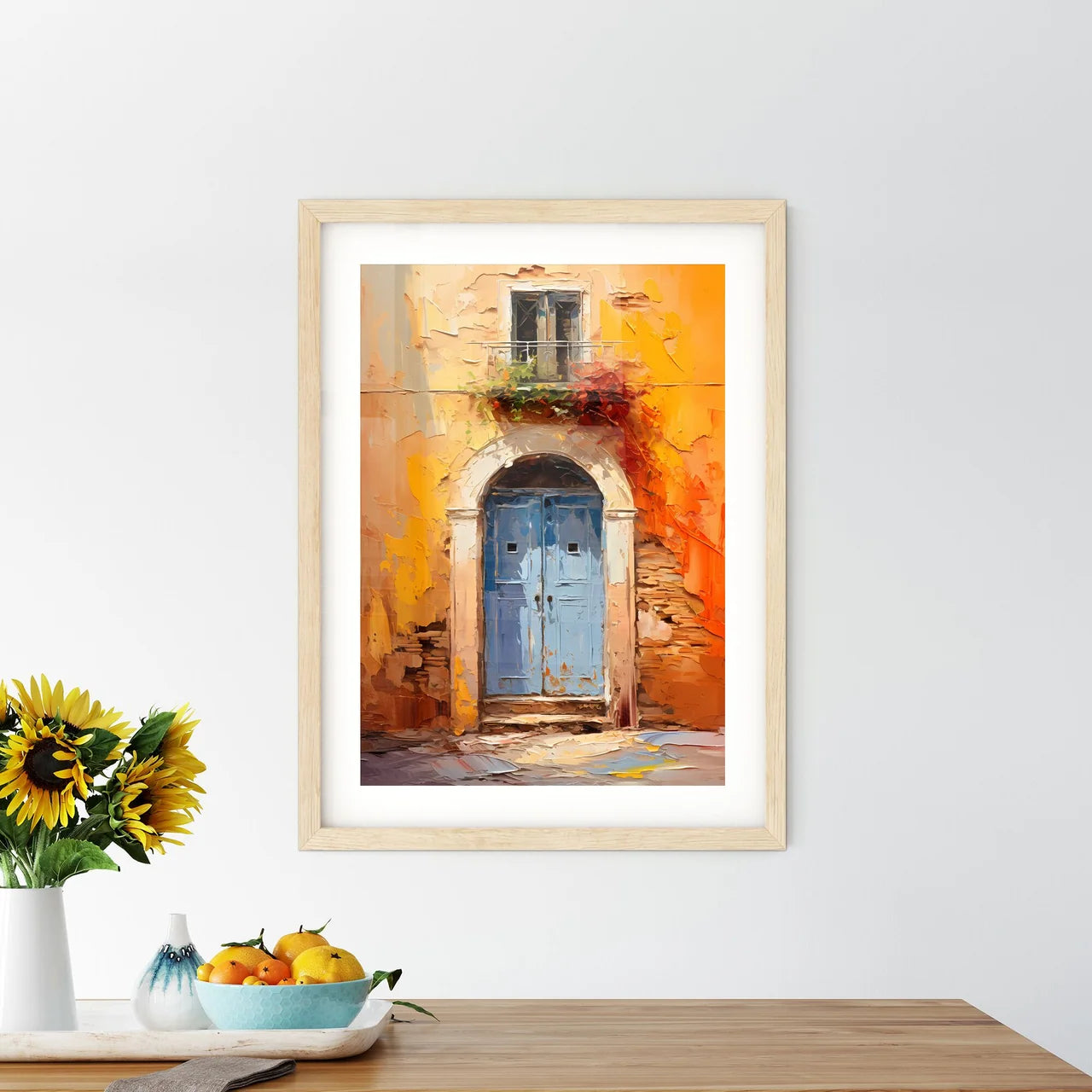 Different Door From Tuscany Italy - A Painting Of A Blue Door Custom Print