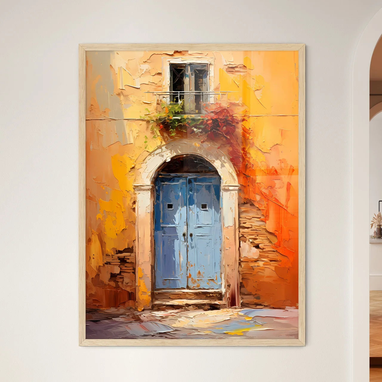 Different Door From Tuscany Italy - A Painting Of A Blue Door Framed Art