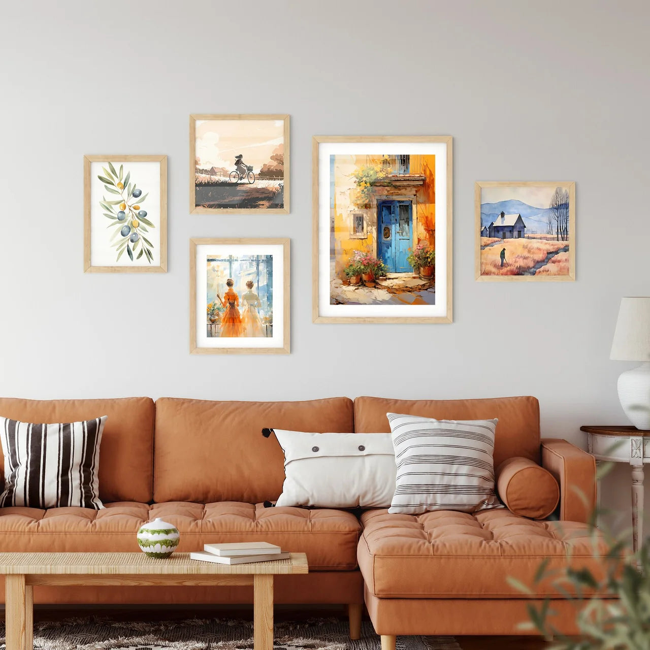 Different Door From Tuscany Italy - A Painting Of A Blue Door With Flowers In Pots Interior Design