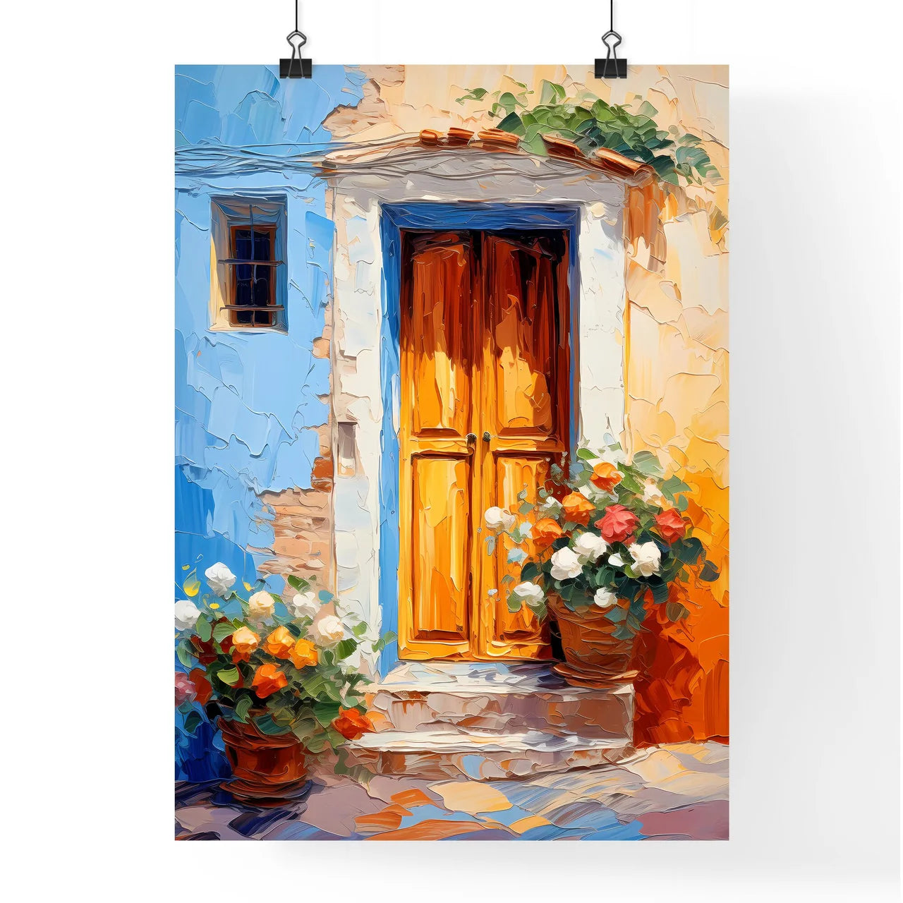Different Door From Tuscany Italy - A Painting Of A Door And Flowers Poster