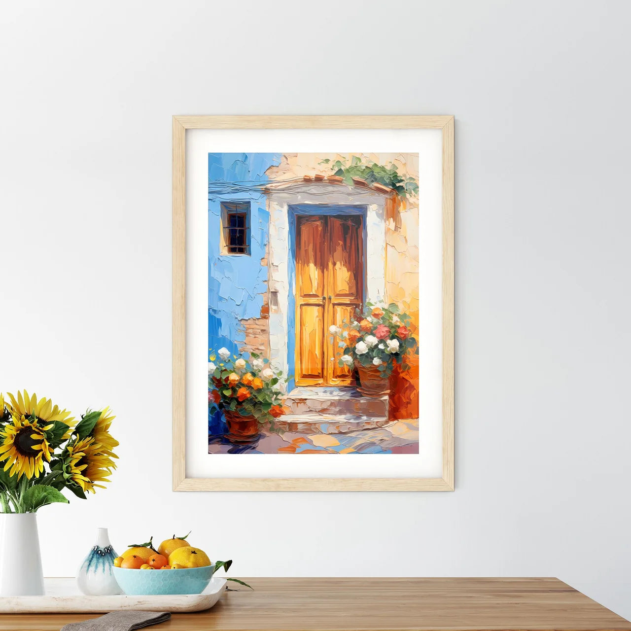 Different Door From Tuscany Italy - A Painting Of A Door And Flowers Custom Print