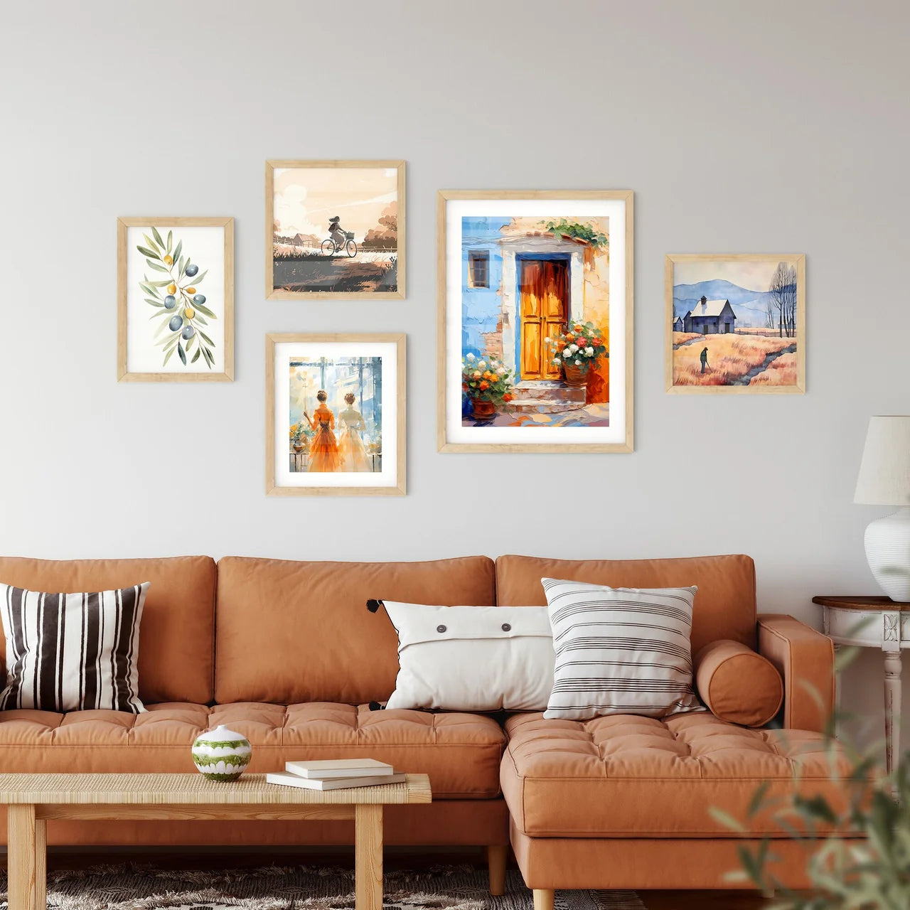 Different Door From Tuscany Italy - A Painting Of A Door And Flowers Interior Design