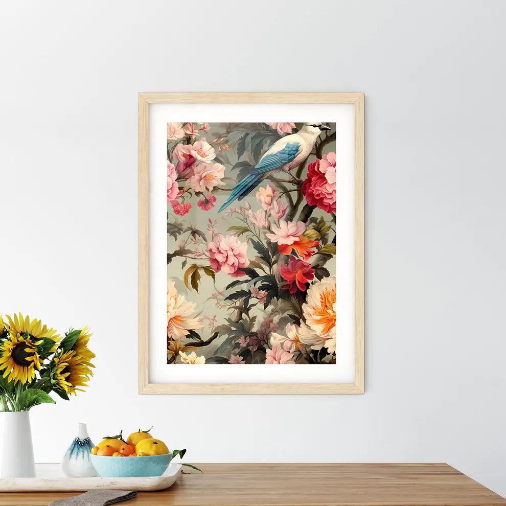 Foliate Pattern With Birds  Framed Print