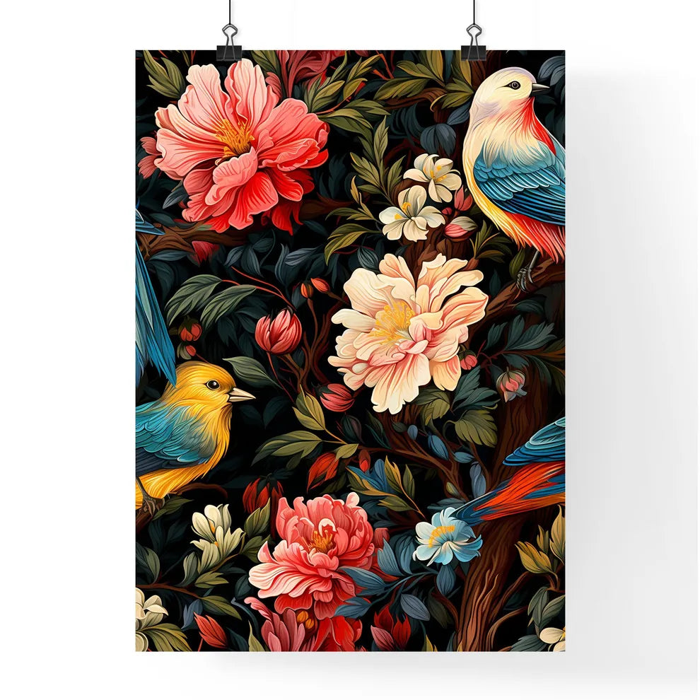 Foliate Pattern With Birds  Poster